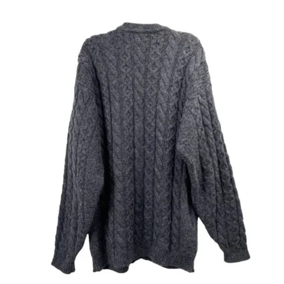 LL Bean Irish Fisherman Knit Leather Cardigan Sweater 100% Wool Sz  XL Like New! - Picture 8 of 8